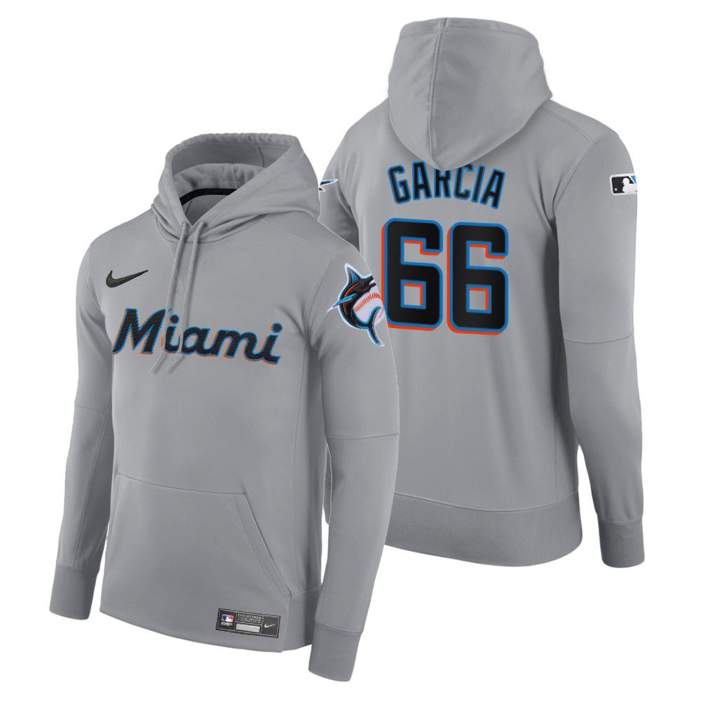 Cheap Men Miami Marlins 66 Garcia gray road hoodie 2021 MLB Nike Jerseys